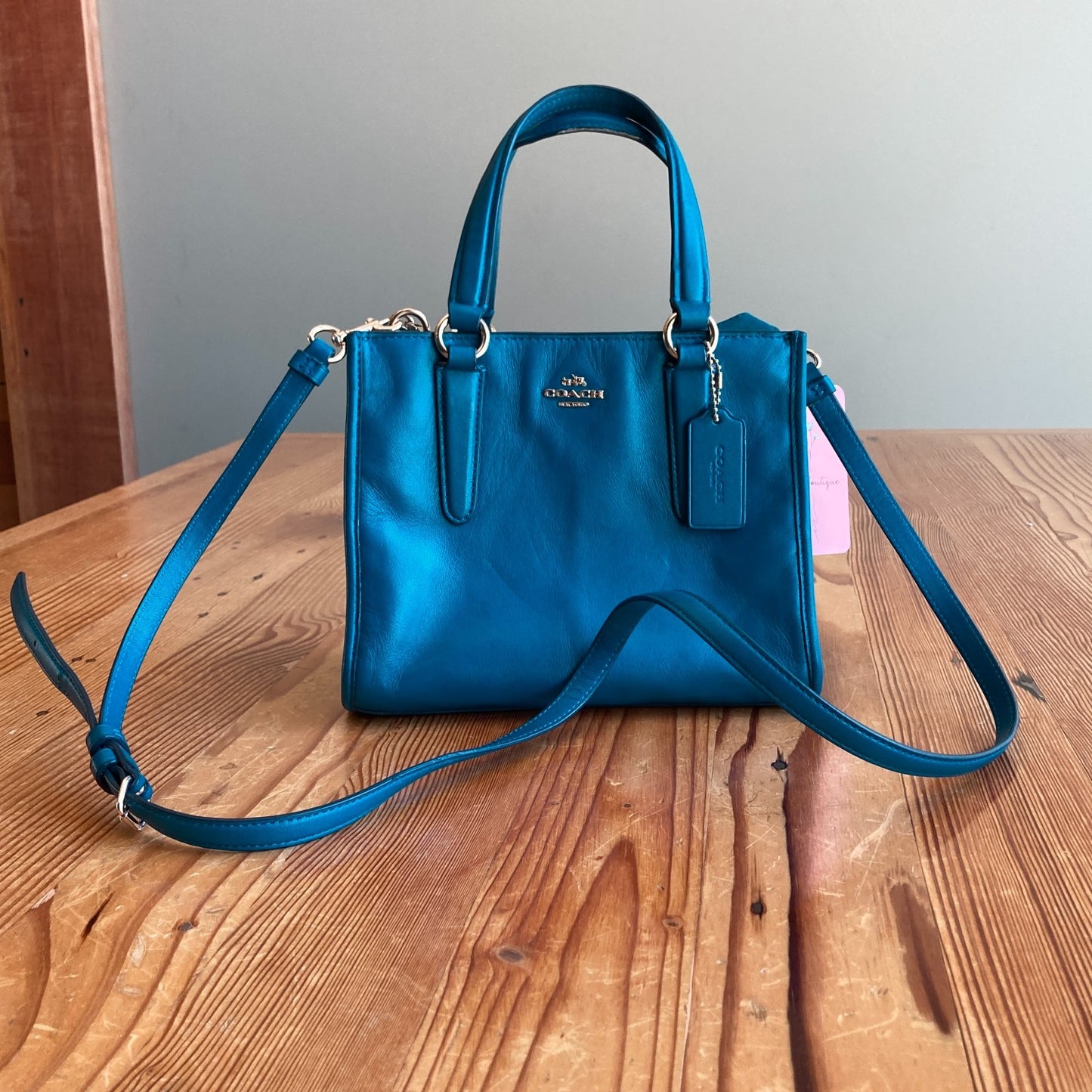 Coach Teal 2-Way Mini Crosby Carryall Leather Handbag Purse 0817LS