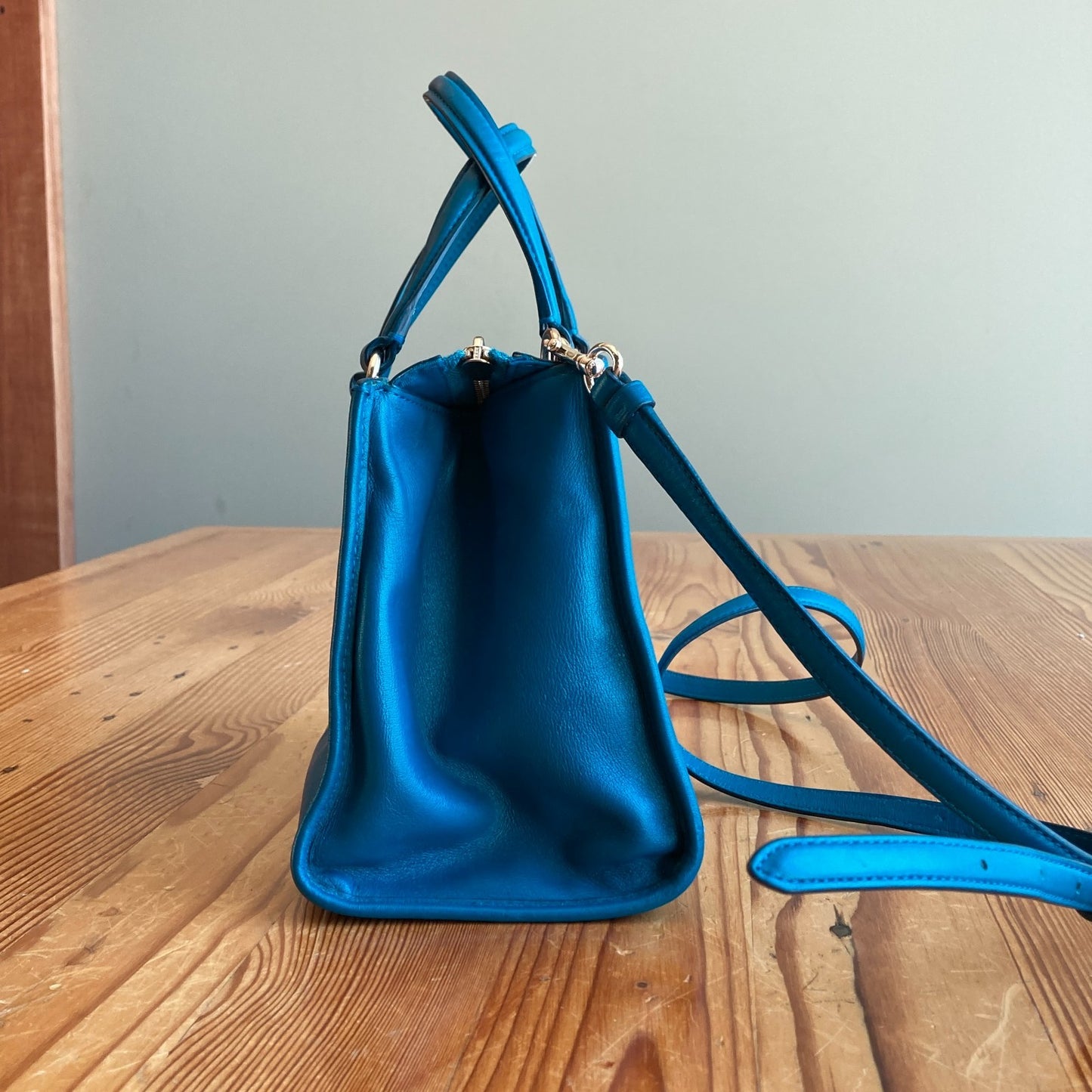 Coach Teal 2-Way Mini Crosby Carryall Leather Handbag Purse 0817LS