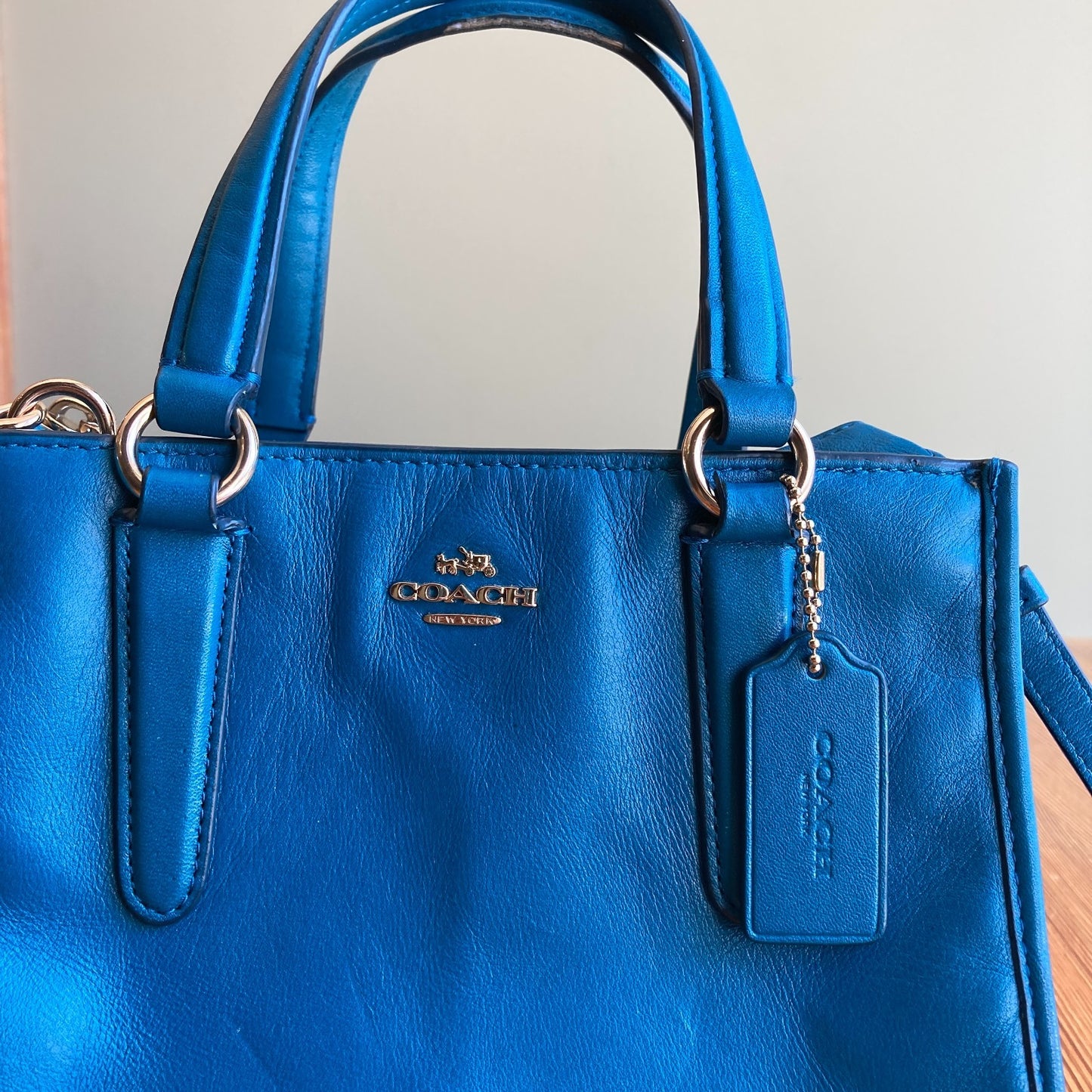 Coach Teal 2-Way Mini Crosby Carryall Leather Handbag Purse 0817LS