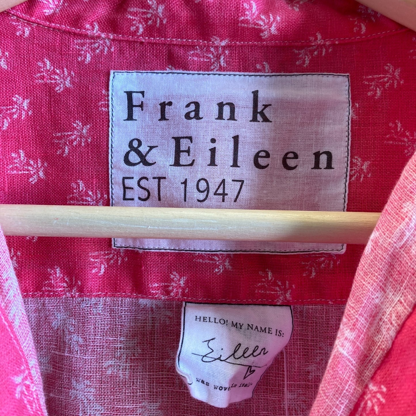 S - Frank & Eileen Pink Tropical Pattern Linen Eileen Button Up Shirt Top 0728JB