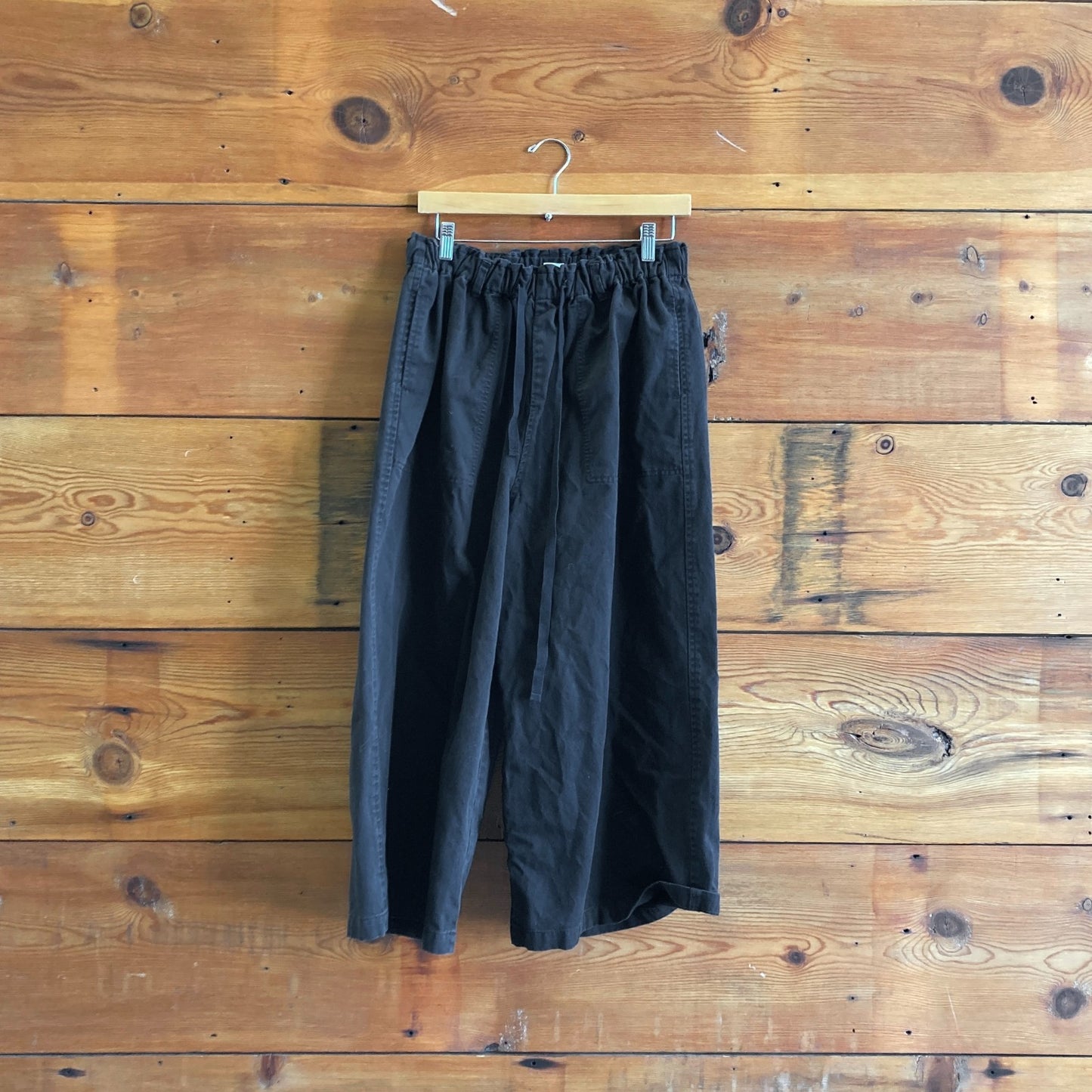 O/S - ICHI Antiquites Black Cotton Wide Leg Drawstring Paperbag Pants 0817LS