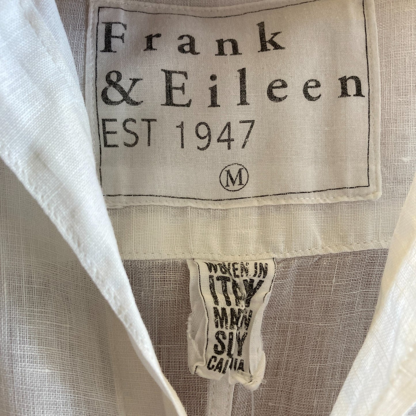 M - Frank & Eileen White Sheer Linen Button Up Long Sleeve Shirt Top 1006KH