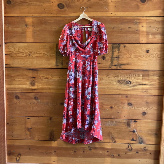 6 - Maeve Anthropologie Rust Red Floral Short Sleeve High Low Dress NEW 0626ME