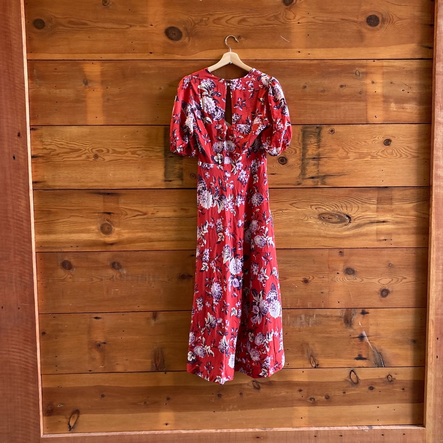 6 - Maeve Anthropologie Rust Red Floral Short Sleeve High Low Dress NEW 0626ME
