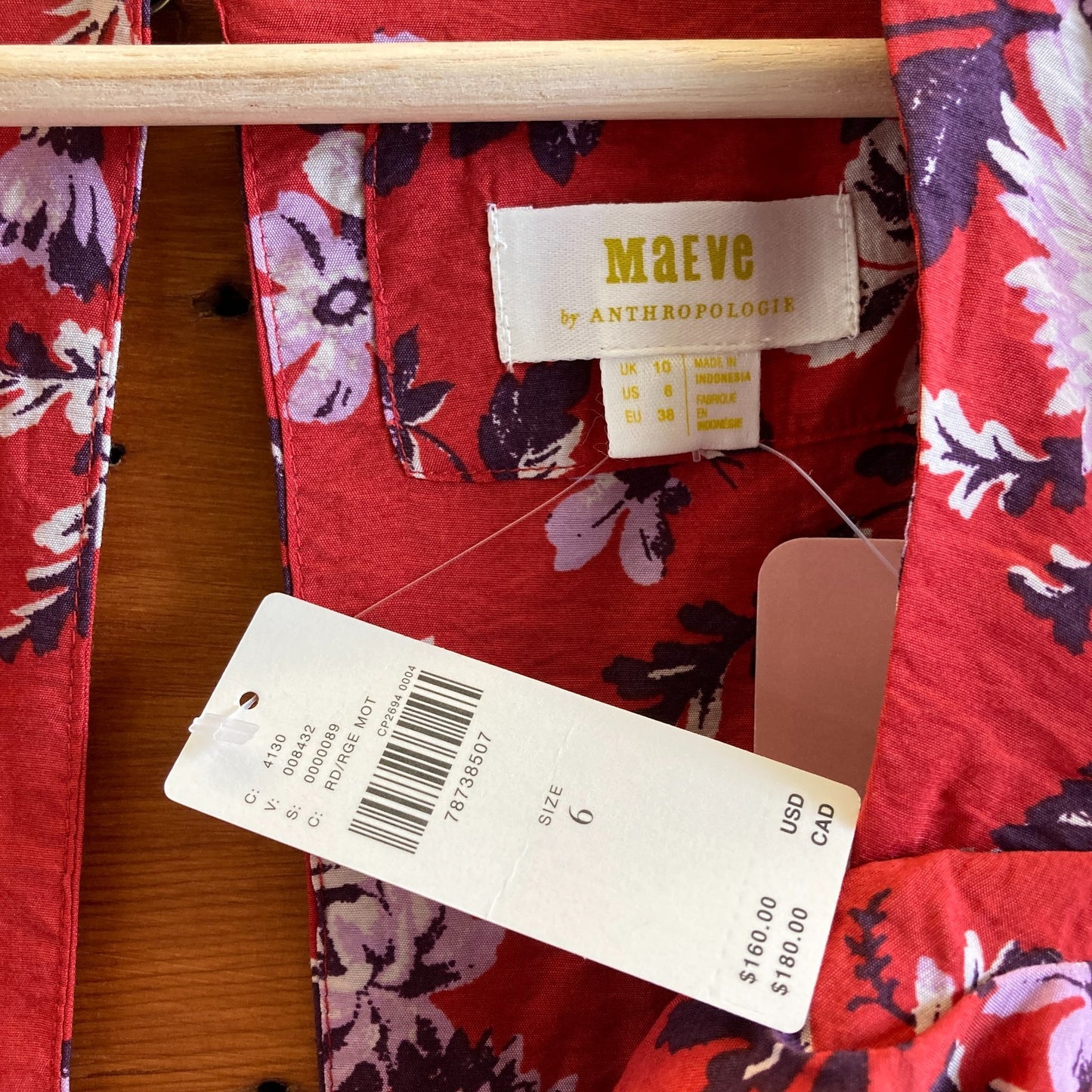 6 - Maeve Anthropologie Rust Red Floral Short Sleeve High Low Dress NEW 0626ME