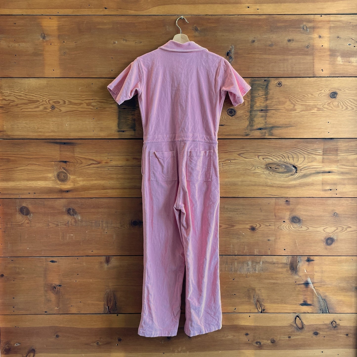 XS - Nooworks Pink Corduroy Short Sleeve Zip Front Jumpsuit Coveralls 0415AB