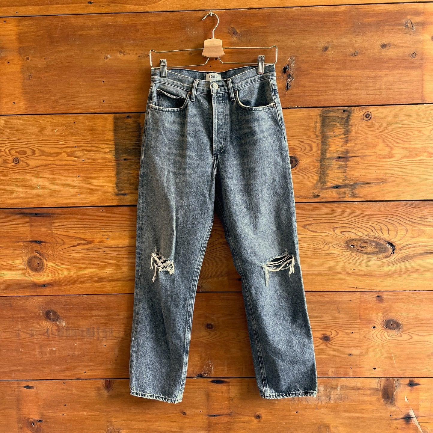 25 - AGoldE Gray Wash 90's Mid Rise Loose Ripped Knee Jeans 0430SM