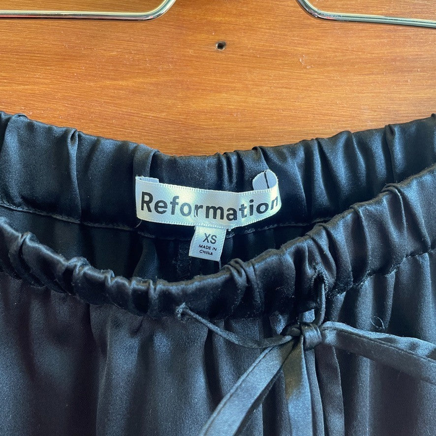 XS - Reformation Black 100% Silk Drawstring Wide Leg Pants 0807OS