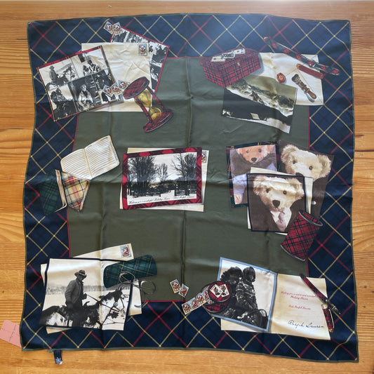 Ralph Lauren Vintage Christmas Card Plaid Silk Square Scarf 0731GR