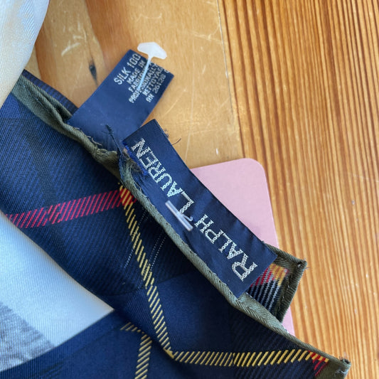 Ralph Lauren Vintage Christmas Card Plaid Silk Square Scarf 0731GR