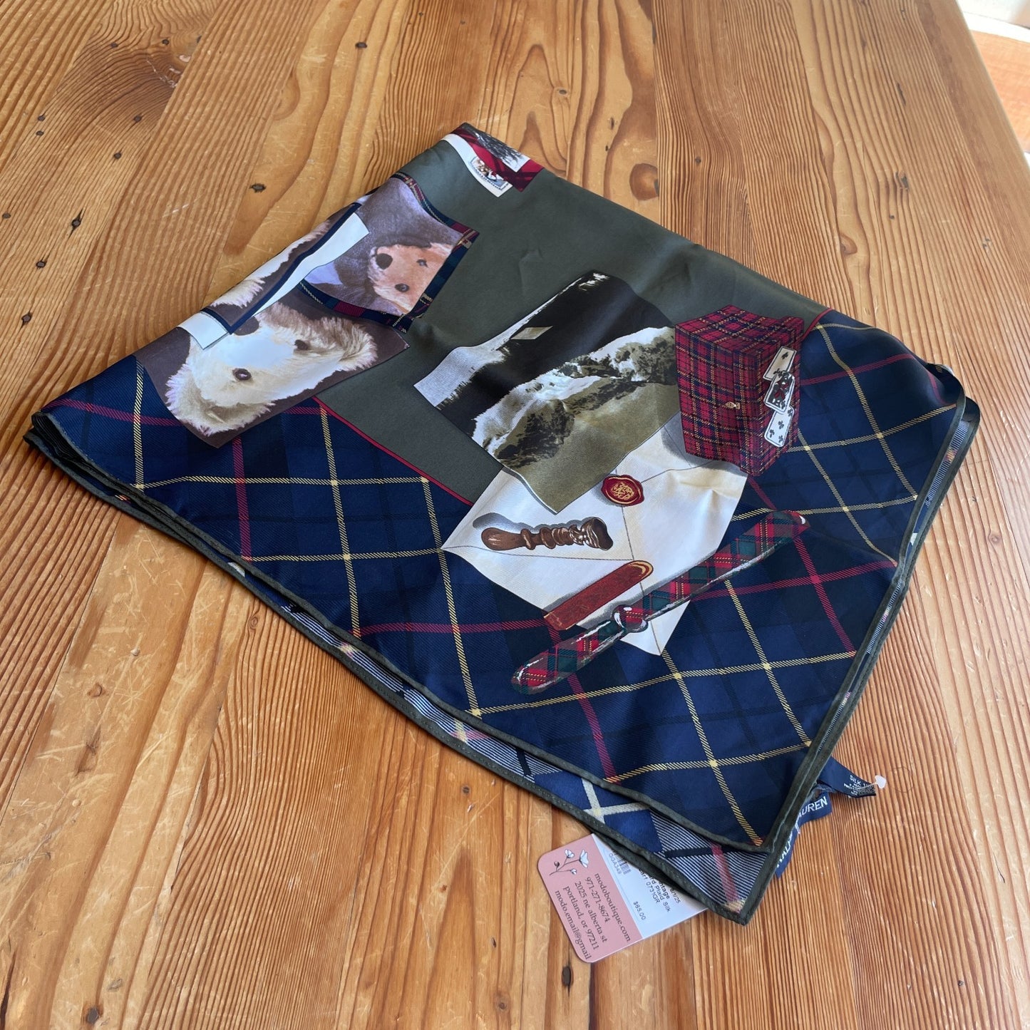Ralph Lauren Vintage Christmas Card Plaid Silk Square Scarf 0731GR