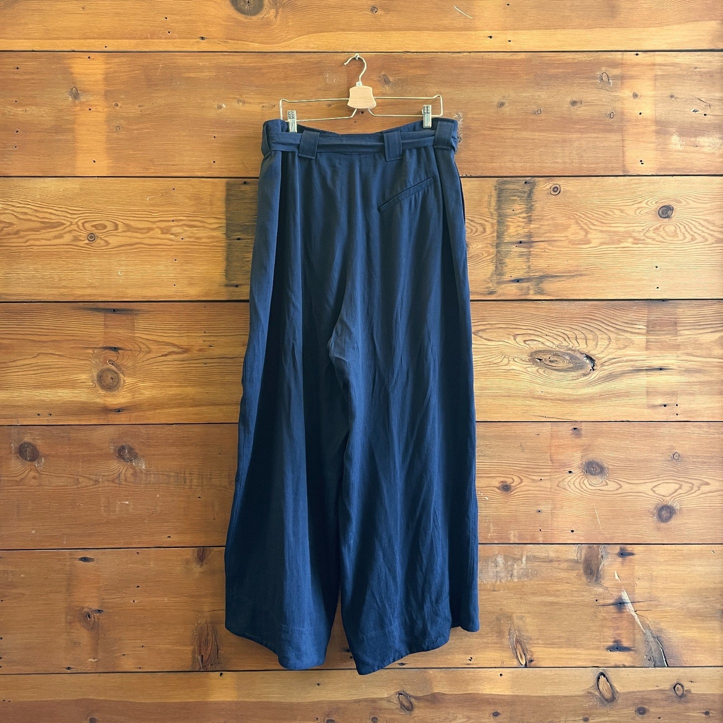 48 / 2XL - Ganni Navy Trouser Draped Flowy Wide Leg Belted Pants 0801JZ