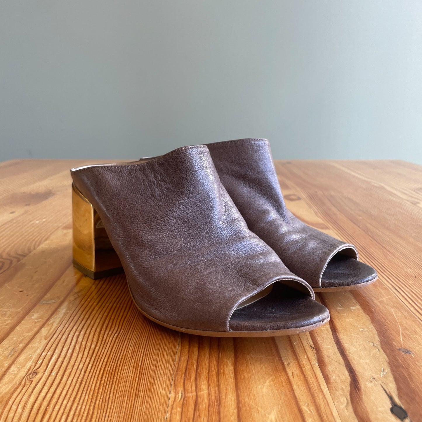 40 / 10 - Maison Martin Margiela Brown w/ Gold Block Heel Mules Shoes 0802KT