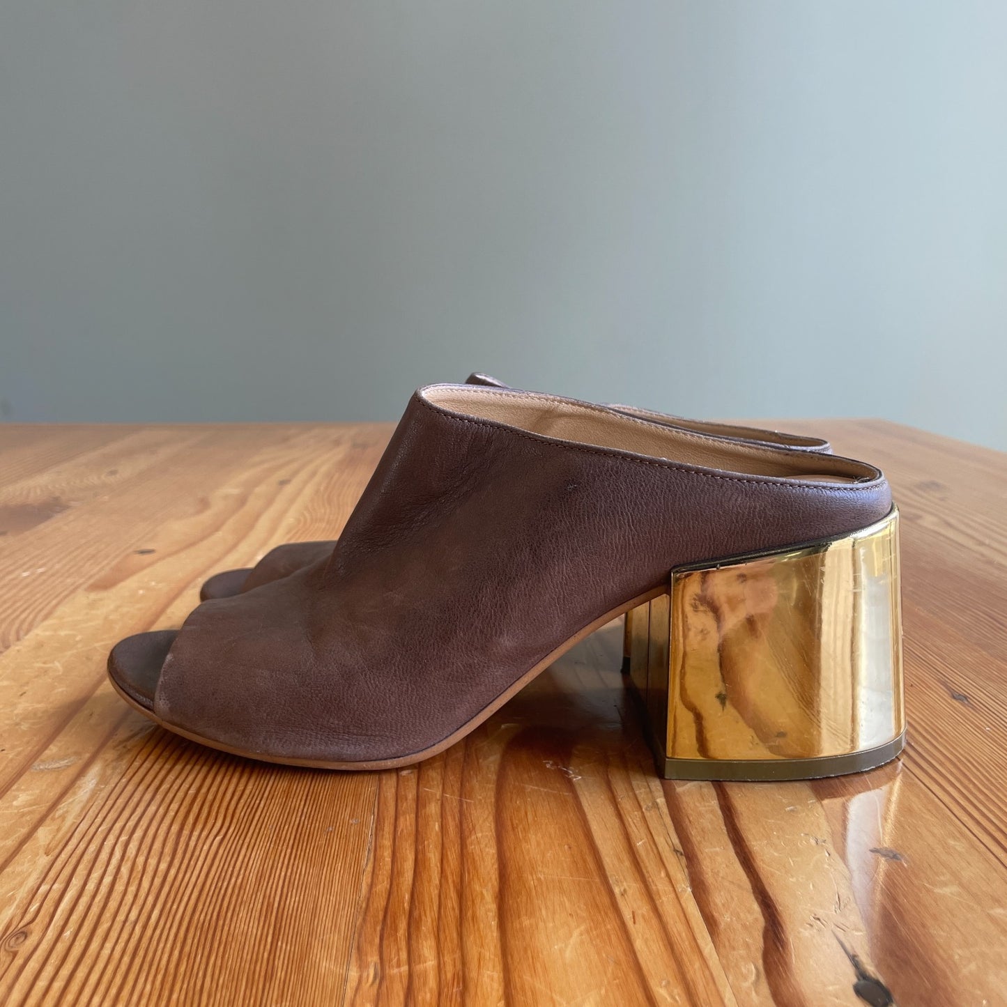 40 / 10 - Maison Martin Margiela Brown w/ Gold Block Heel Mules Shoes 0802KT