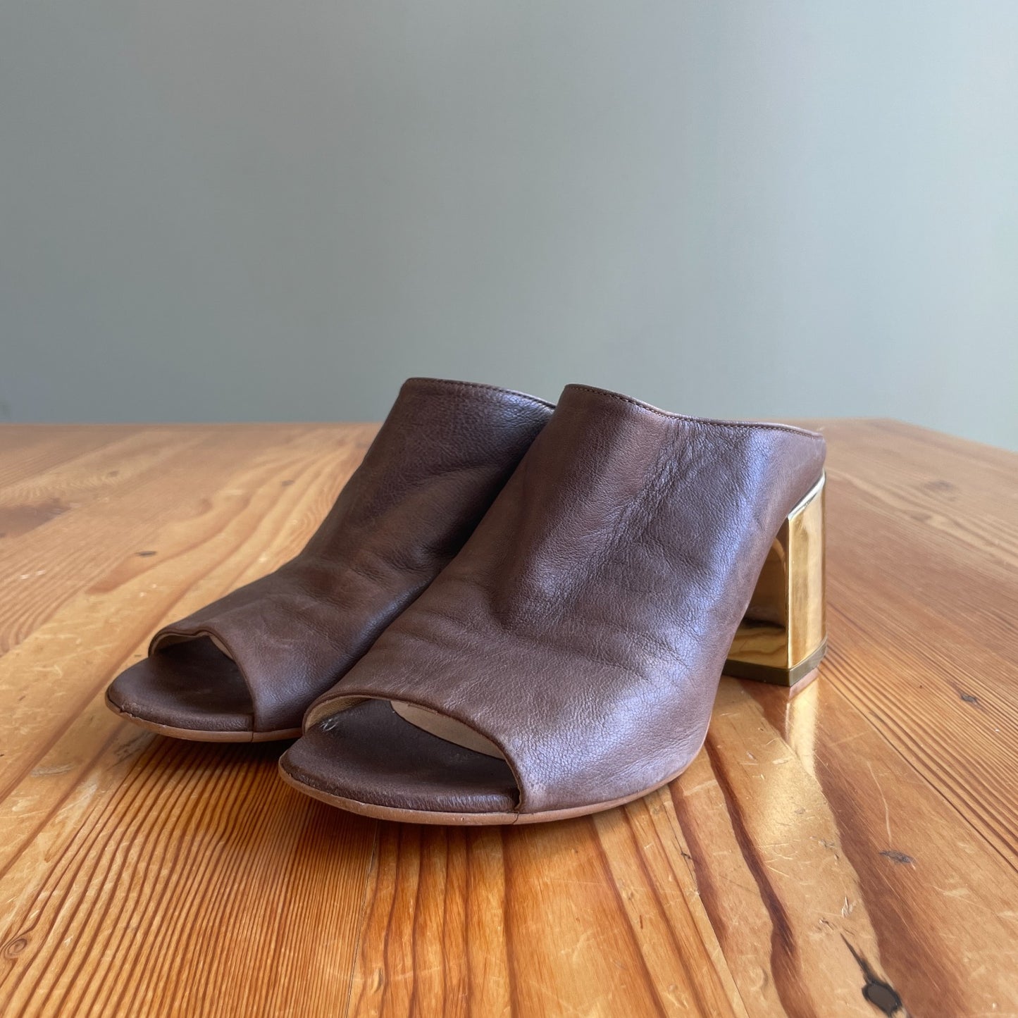 40 / 10 - Maison Martin Margiela Brown w/ Gold Block Heel Mules Shoes 0802KT