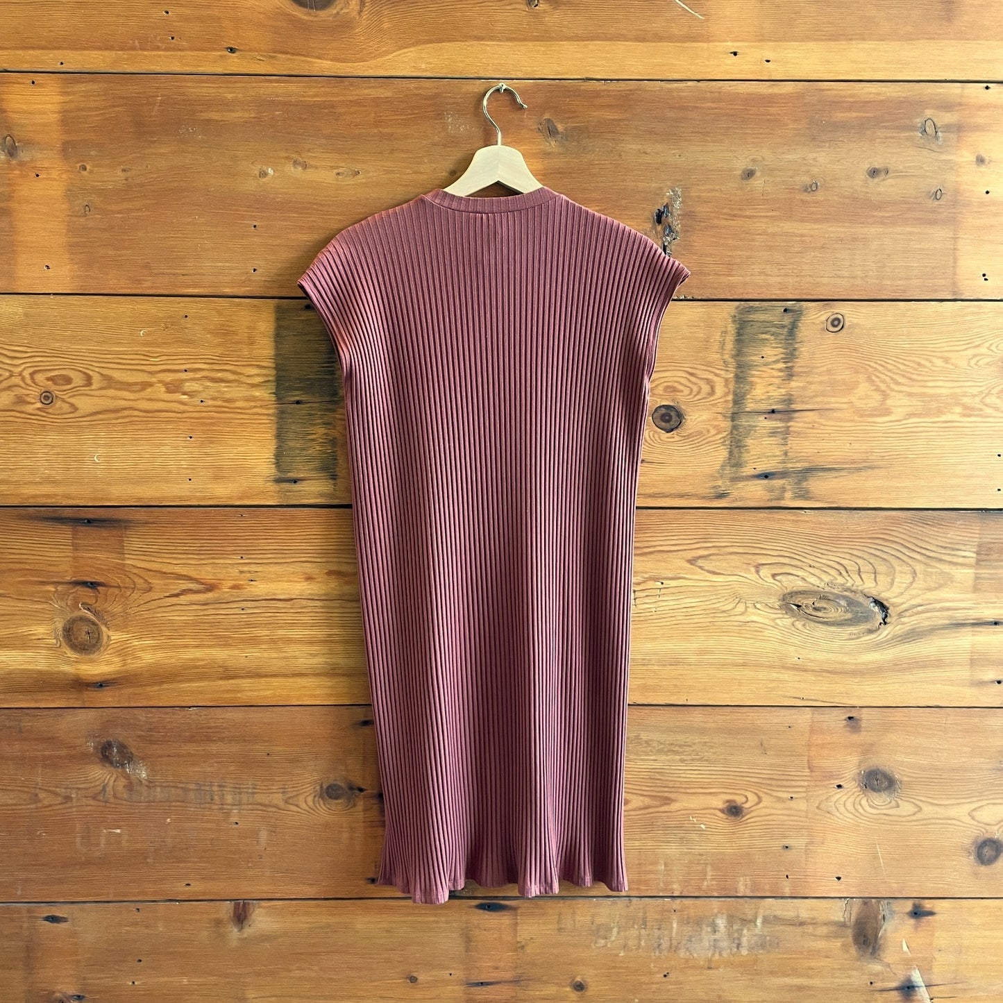 XS - Eileen Fisher Reddish Brown Ribbed Knit Mock Neck Cap Sleeve Dress 1217MA