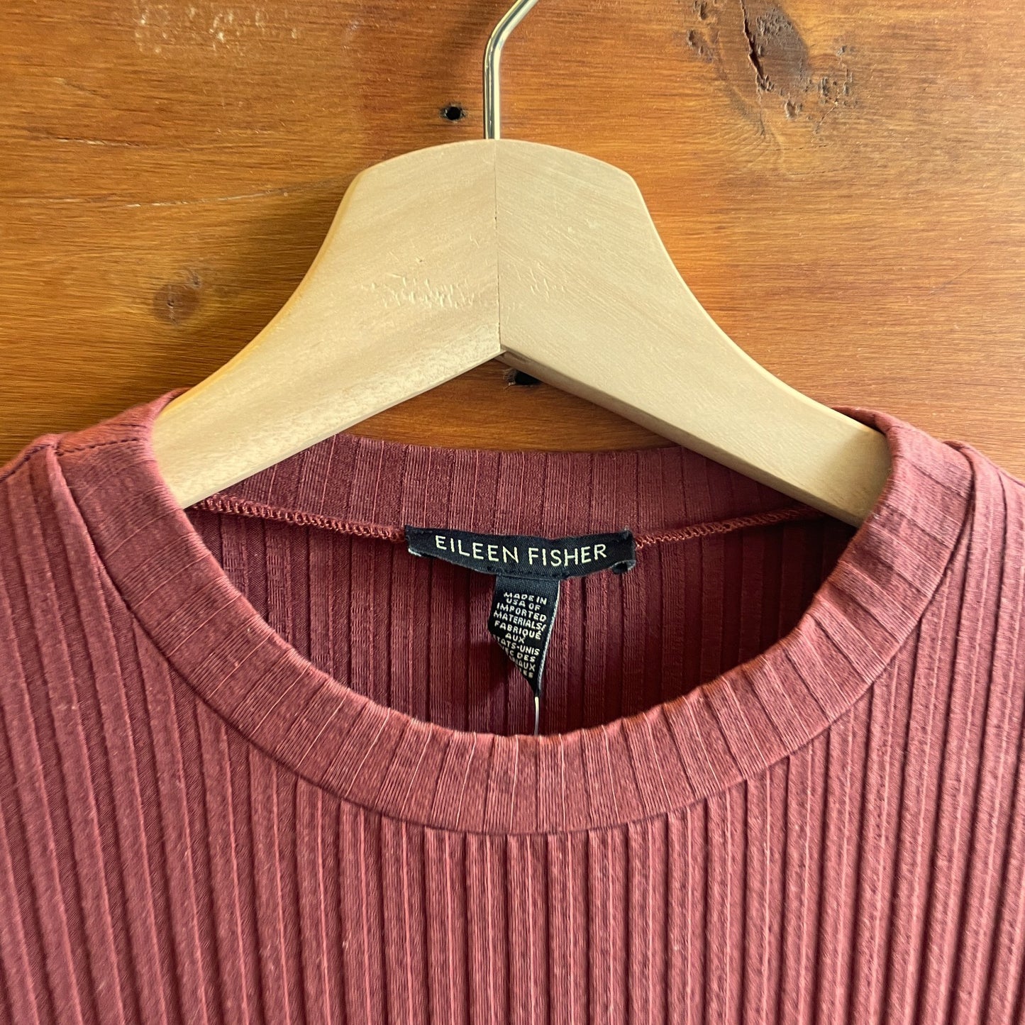 XS - Eileen Fisher Reddish Brown Ribbed Knit Mock Neck Cap Sleeve Dress 1217MA