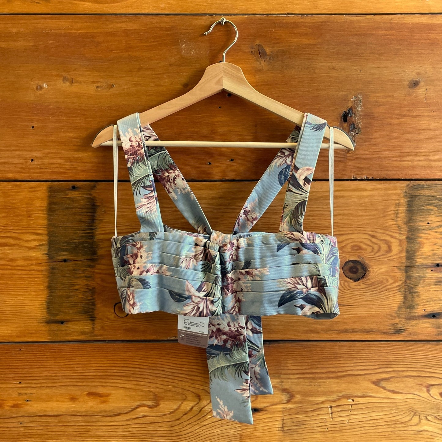 3 / L - Zimmermann Blue Tropical Print Crop Top Winsome Bow Bralette 0802KT