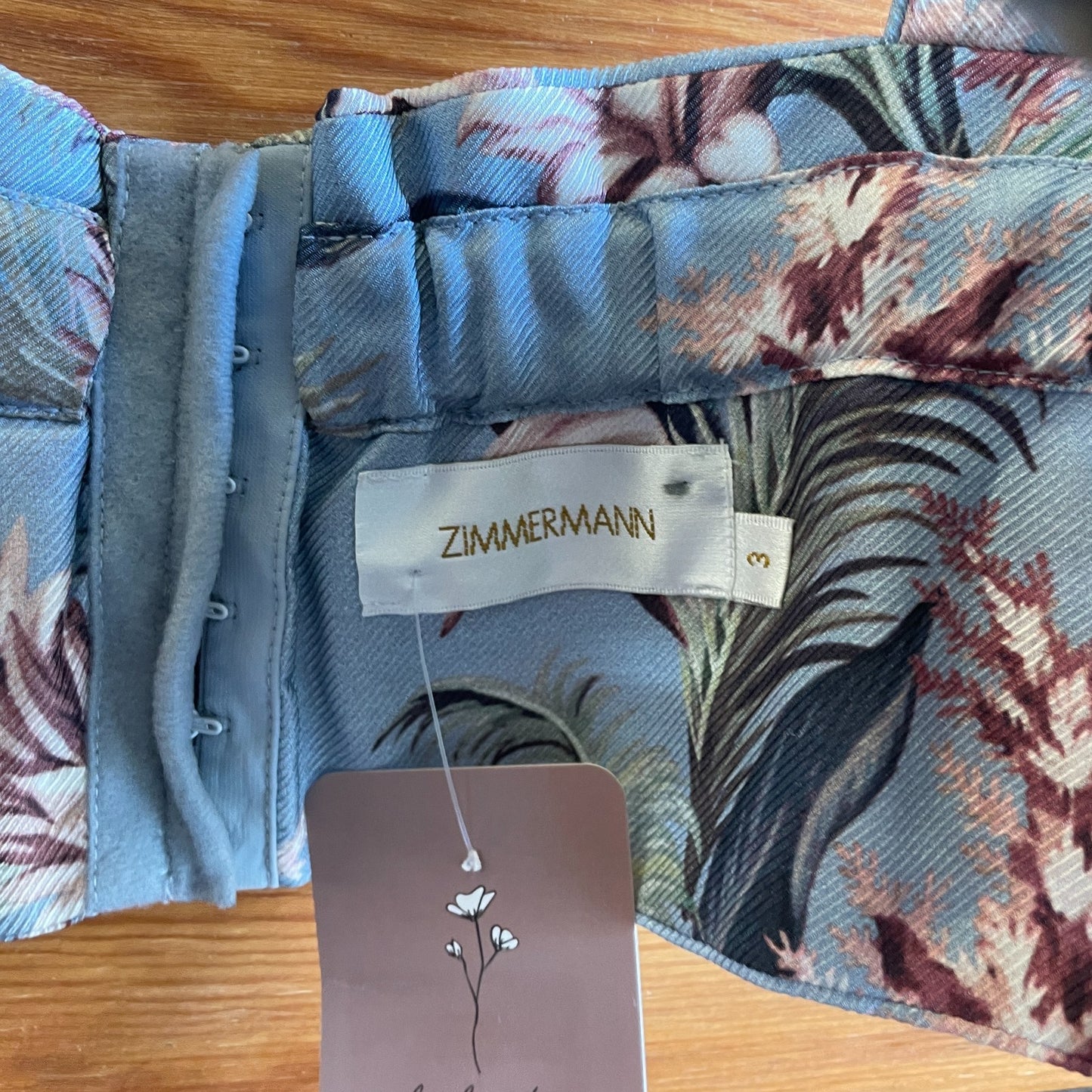 3 / L - Zimmermann Blue Tropical Print Crop Top Winsome Bow Bralette 0802KT