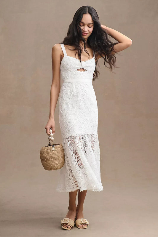 M - Saylor Anthropologie $352 White Lace Cut Out Malina Dress NEW 0701JB