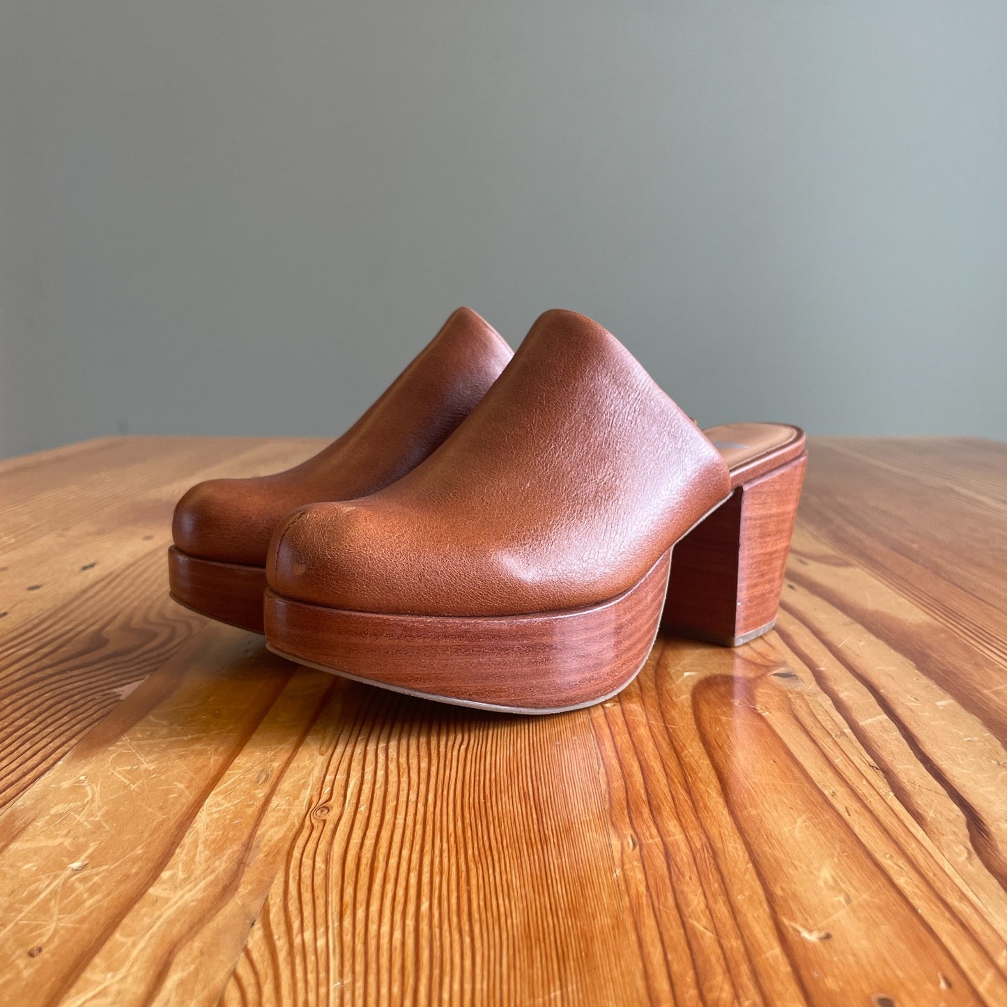 7 - Fortress of Inca $280 Brown Leather Platform Ava Heeled Clogs NEW 1209BM