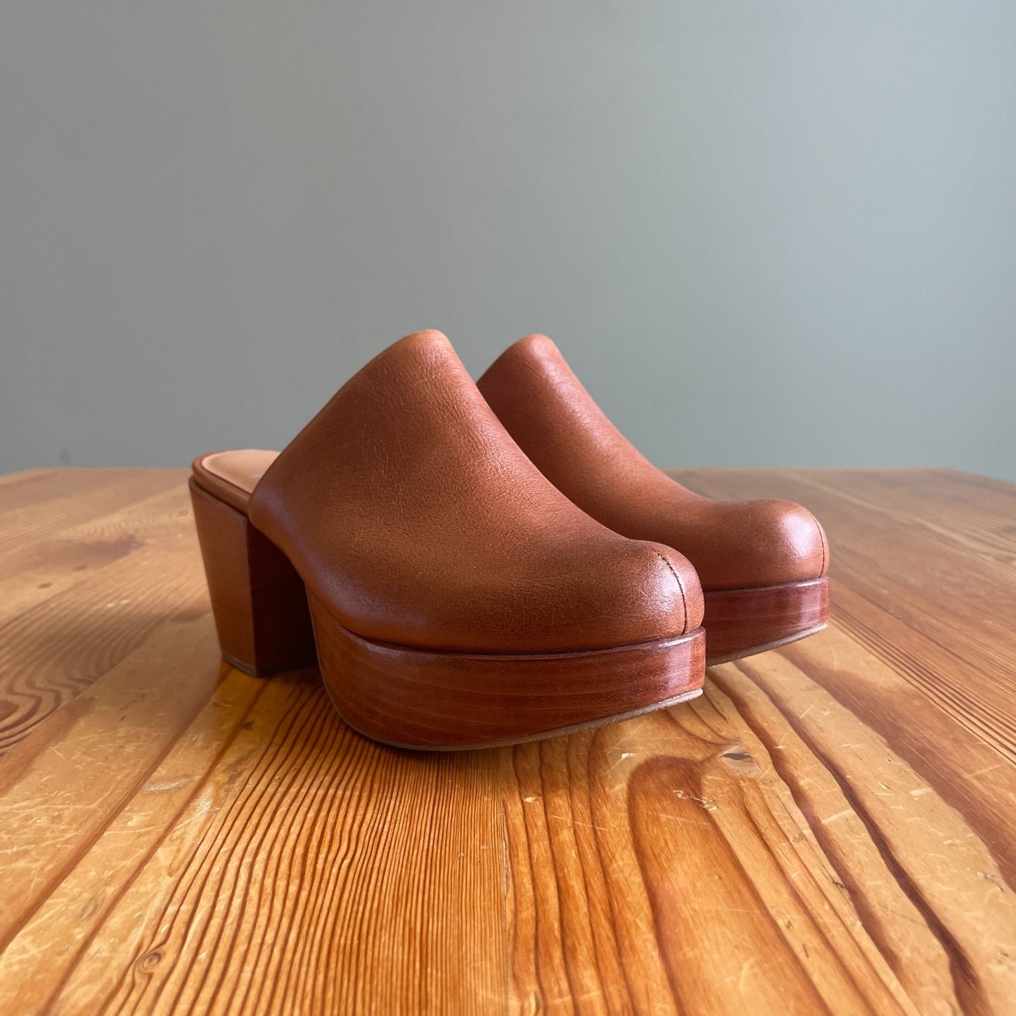7 - Fortress of Inca $280 Brown Leather Platform Ava Heeled Clogs NEW 1209BM