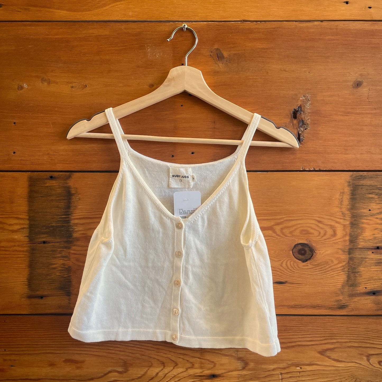 S - Rudy Jude White Knit Organic Cotton Shell Button Tank Top 0312IG