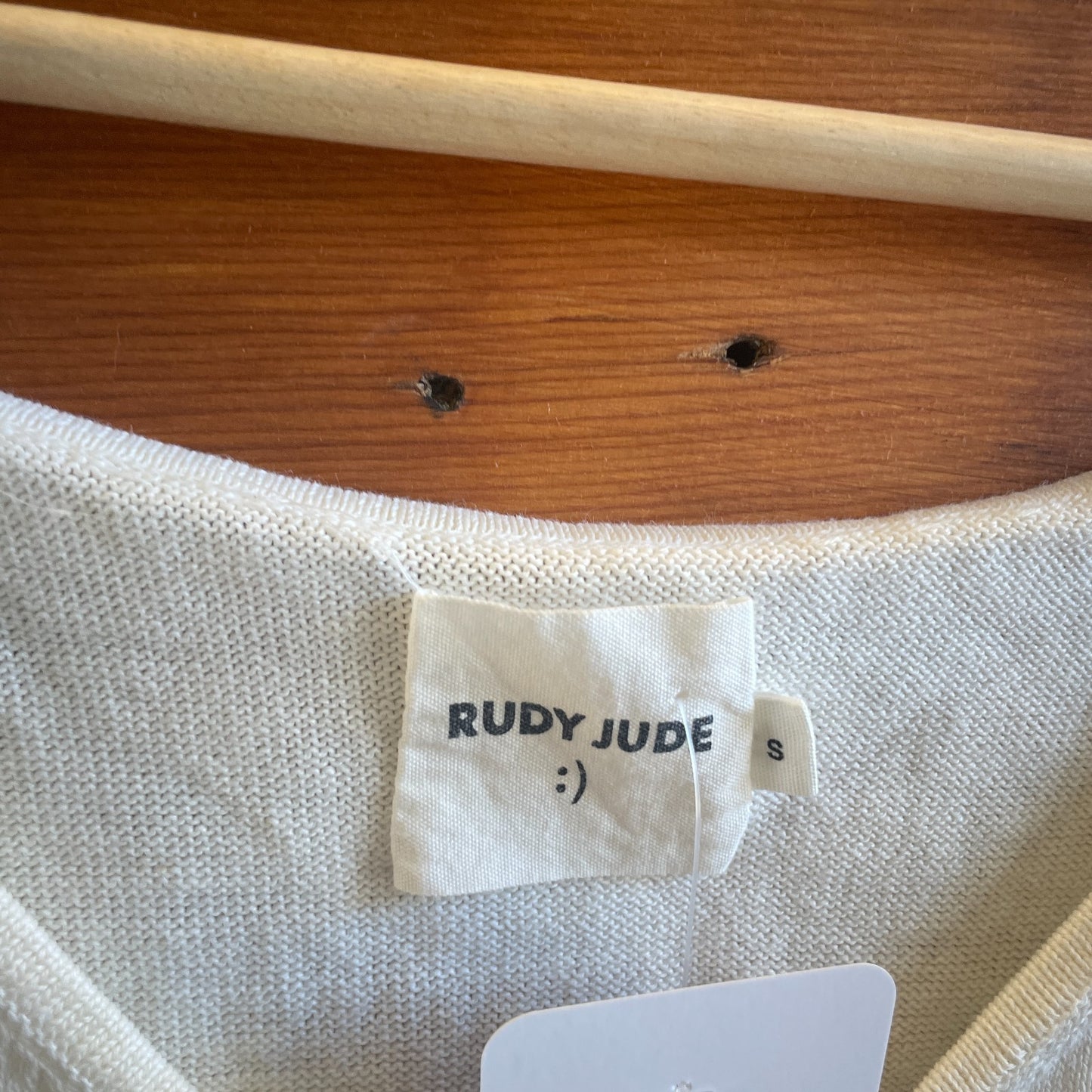 S - Rudy Jude White Knit Organic Cotton Shell Button Tank Top 0312IG