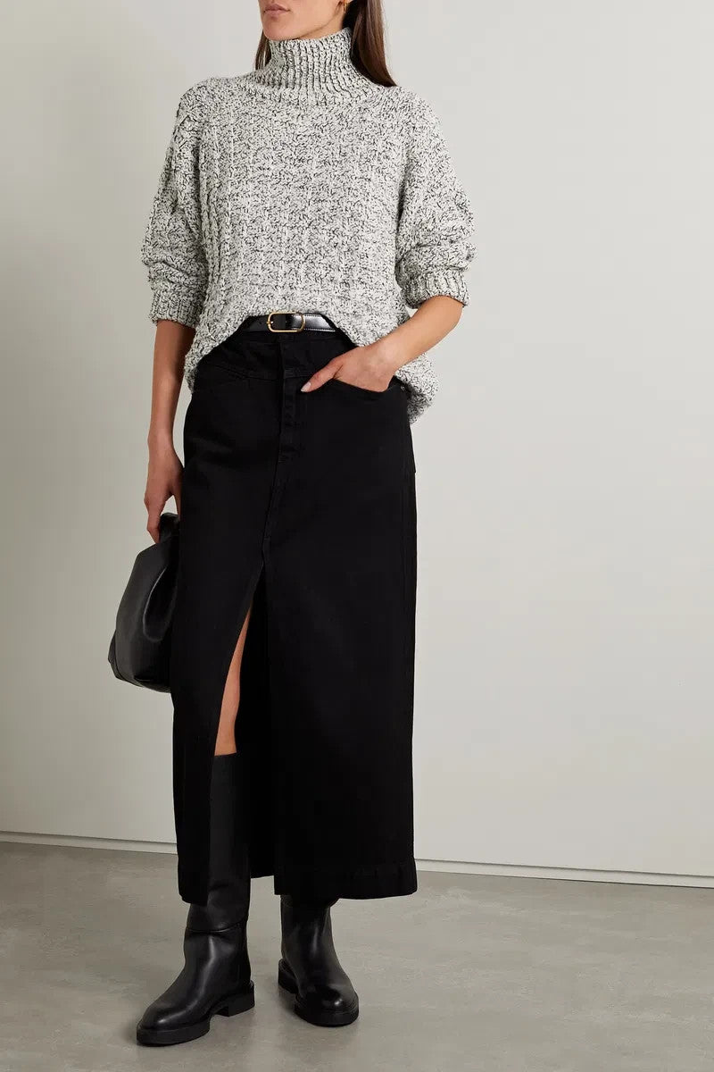 S - Apiece Apart Black White Tinka Oversized Wool Turtleneck Sweater 0611AJ