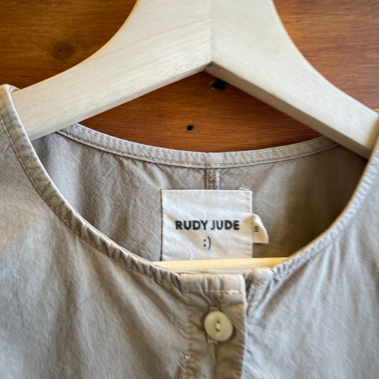 S - Rudy Jude Khaki Puff SleeveHalf Button Organic Cotton Shirt Top 0312IG
