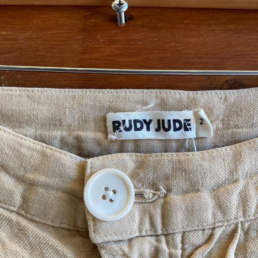 2 - Rudy Jude Tan Organic Cotton High Waisted Trouser Shorts 0312IG