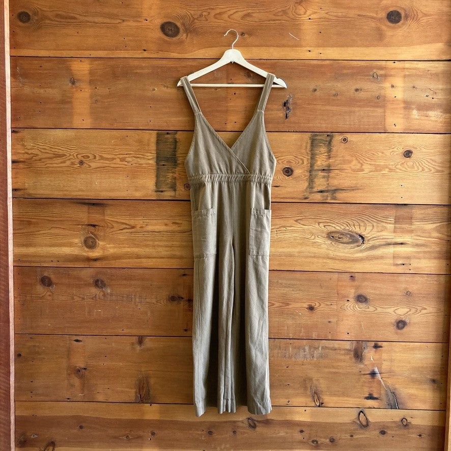 XS - Longway Calofornia Brown V-Neck Sleeveless Wide Leg Overalls 0312IG