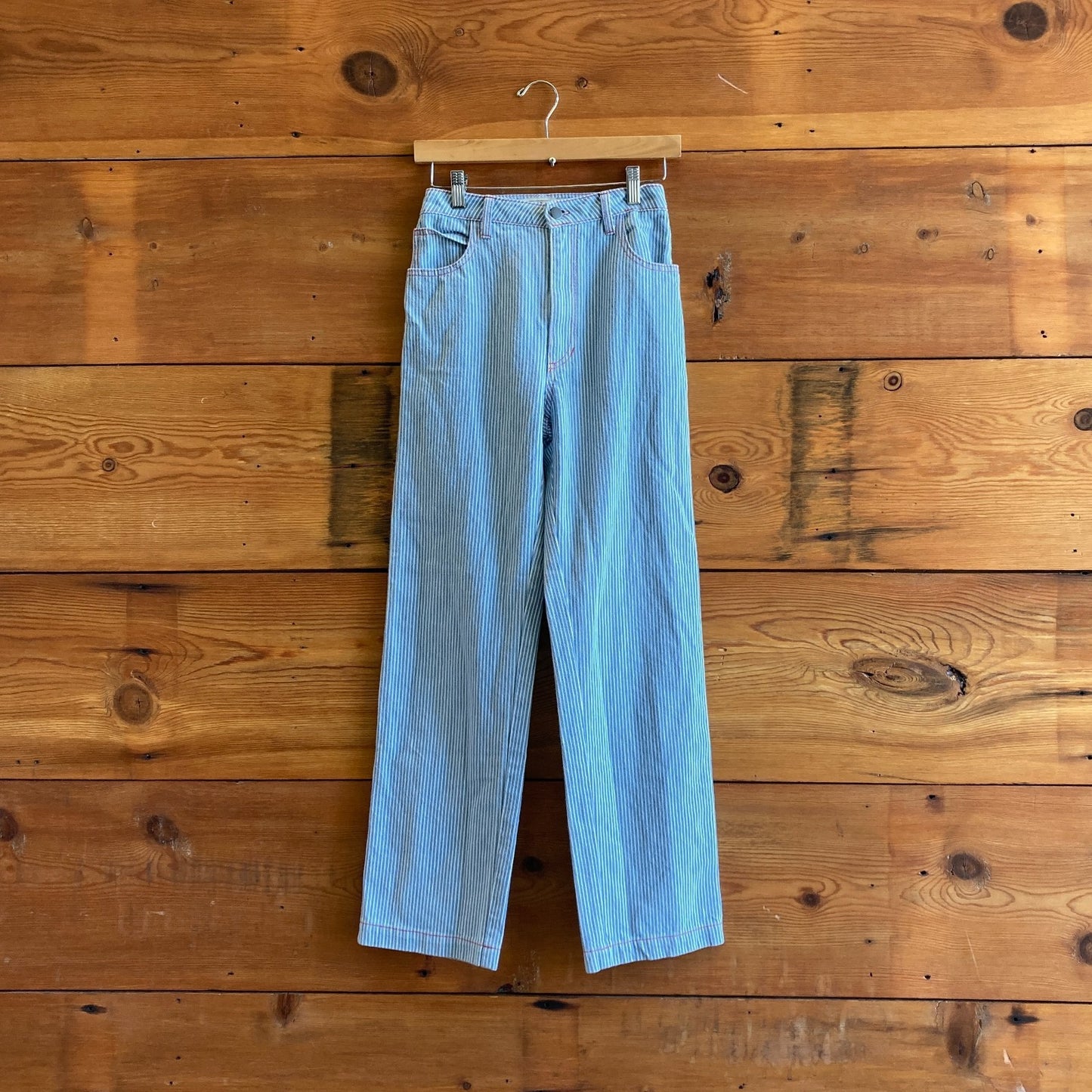 0 - LYKKE WULLF Light Blue Railroad Stripe Carpenter Workwear Pants 0312IG