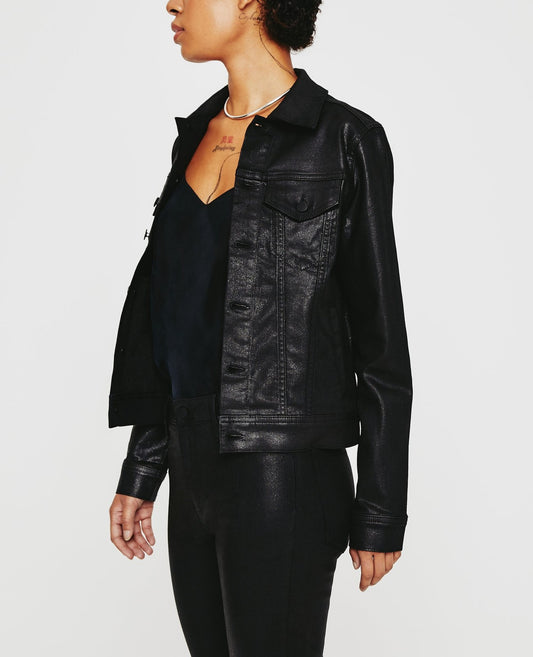 L - AG Adriano Goldschmied $235 Black Mya Luminous Button Up Jacket NEW 0721DK