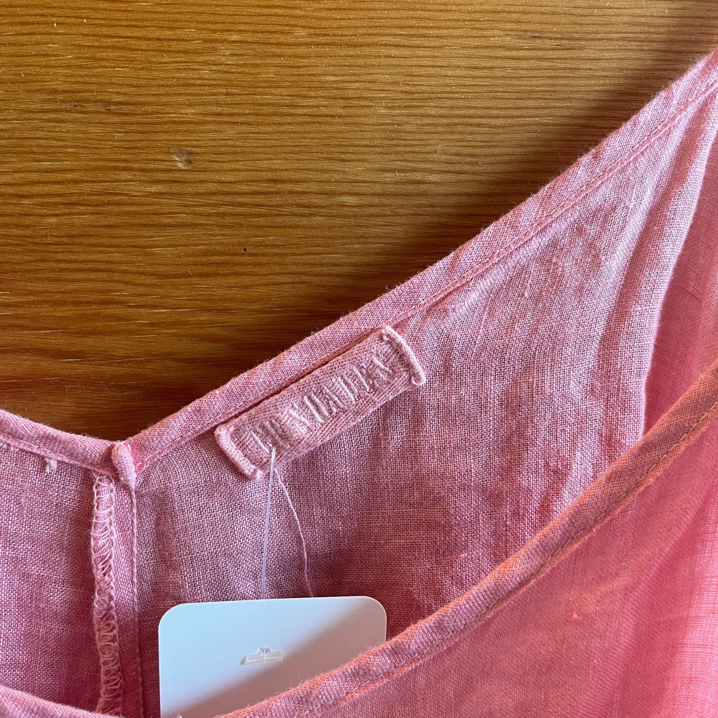 S - CP Shades Pink 100% Linen Sleeveless Shift Midi Dress w/ Pockets 0721DK