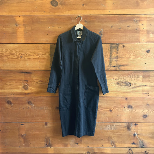M - Prairie Underground Black Stretch Cotton Zip Up Shirt Dress 0721DK
