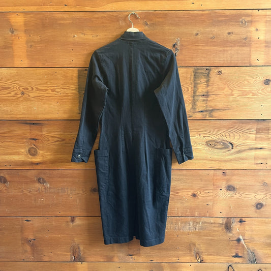 M - Prairie Underground Black Stretch Cotton Zip Up Shirt Dress 0721DK