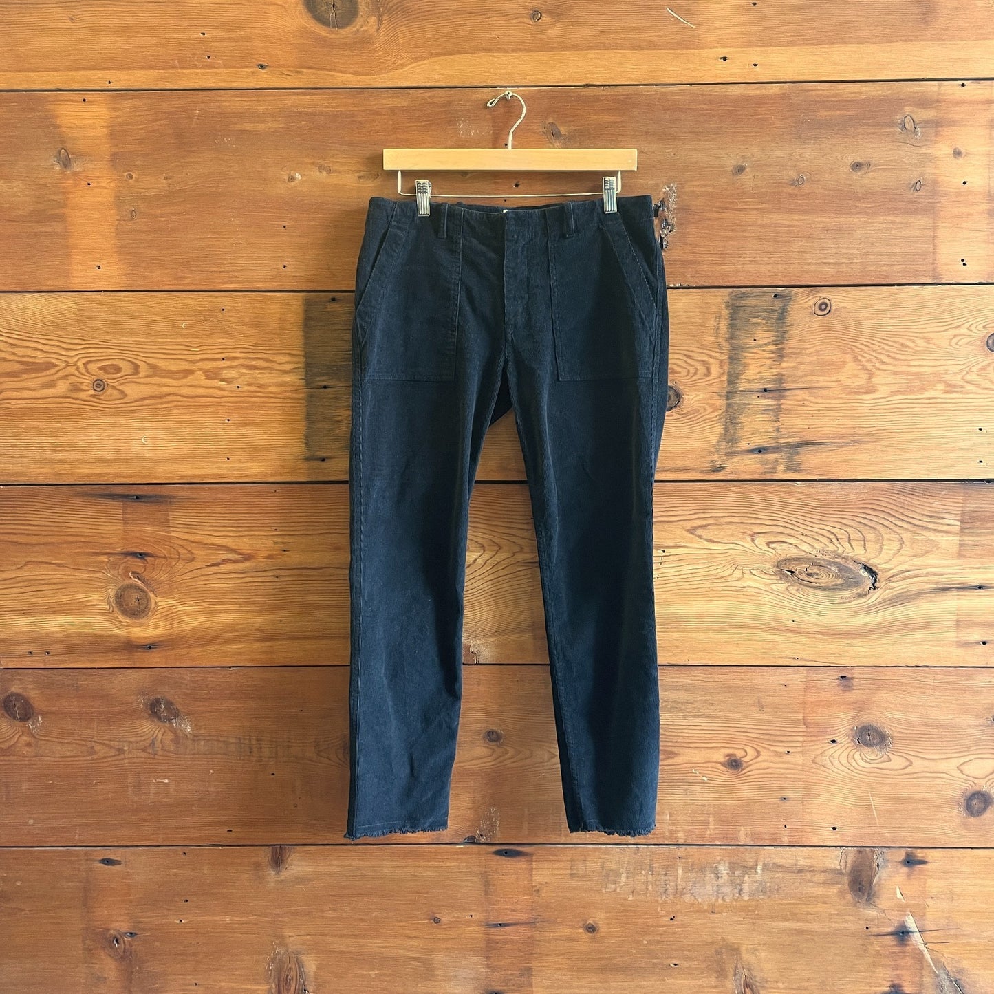 6 - Nili Lotan Black Corduroy Cotton Luna Frayed Hem Straight Leg Pants 0721DK