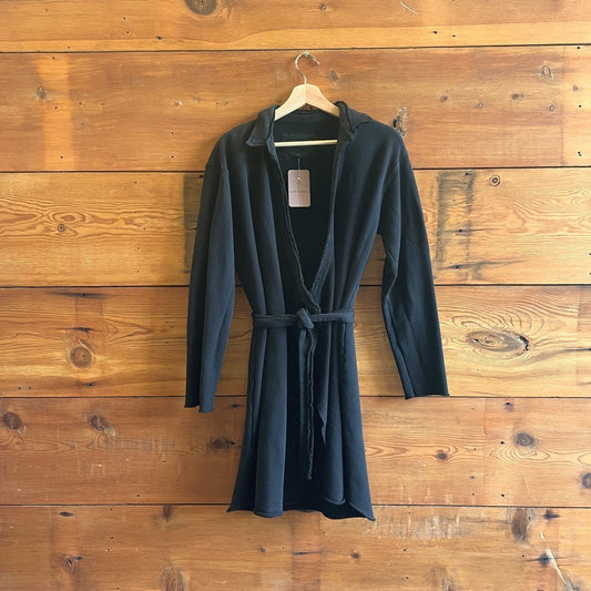 L - Frank & Eileen $298 Black Soft Fleece Willa Wrap Sweatshirt Dress 0721DK