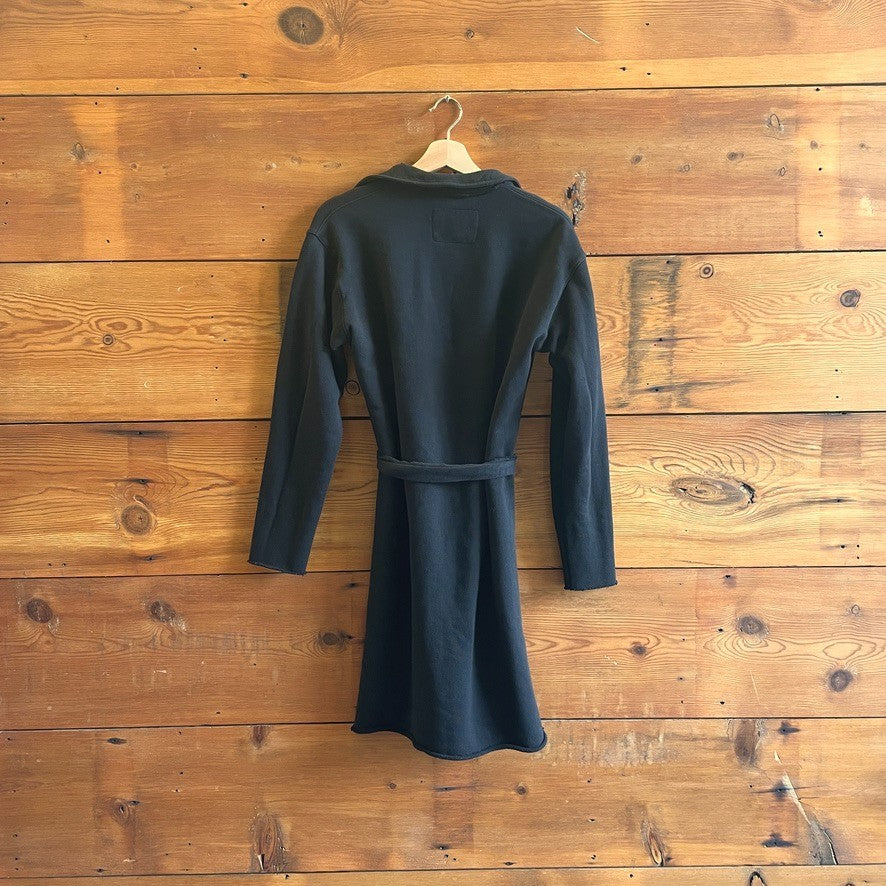 L - Frank & Eileen $298 Black Soft Fleece Willa Wrap Sweatshirt Dress 0721DK