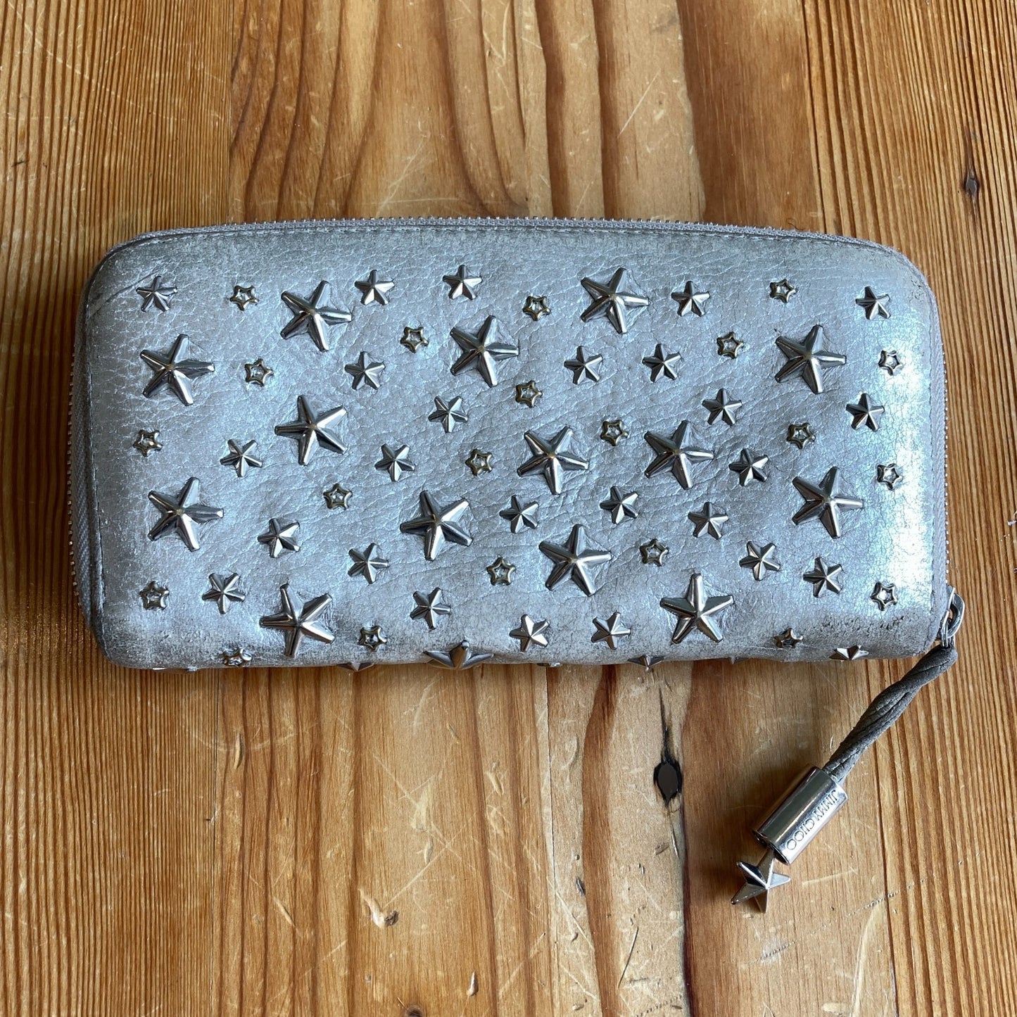 Jimmy Choo Silver Star Studded Nellie Zip Around Clutch Long Wallet 0808BB