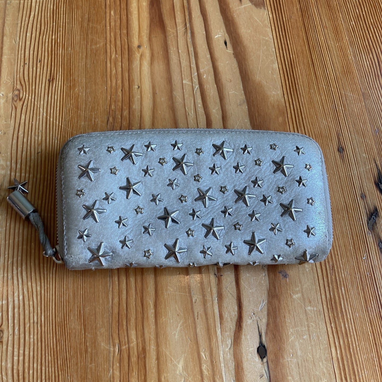 Jimmy Choo Silver Star Studded Nellie Zip Around Clutch Long Wallet 0808BB