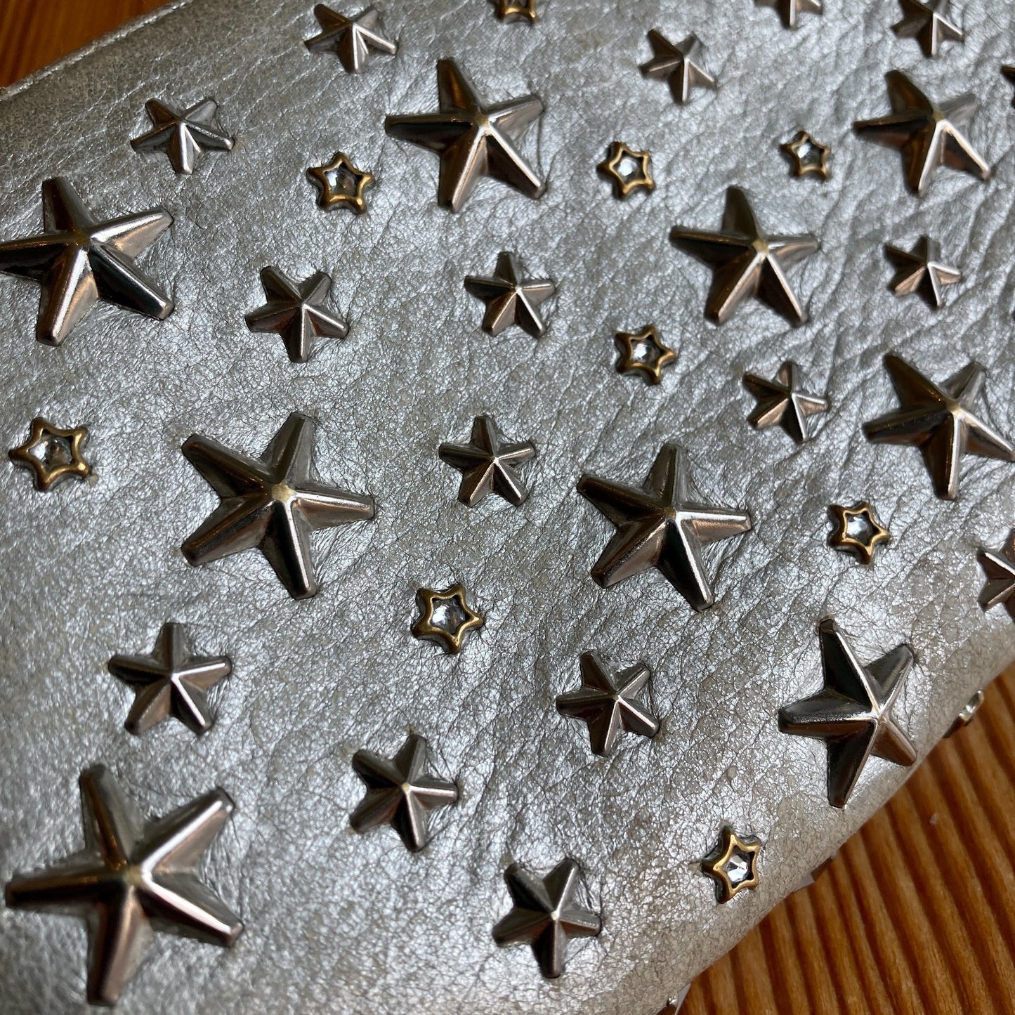 Jimmy Choo Silver Star Studded Nellie Zip Around Clutch Long Wallet 0808BB