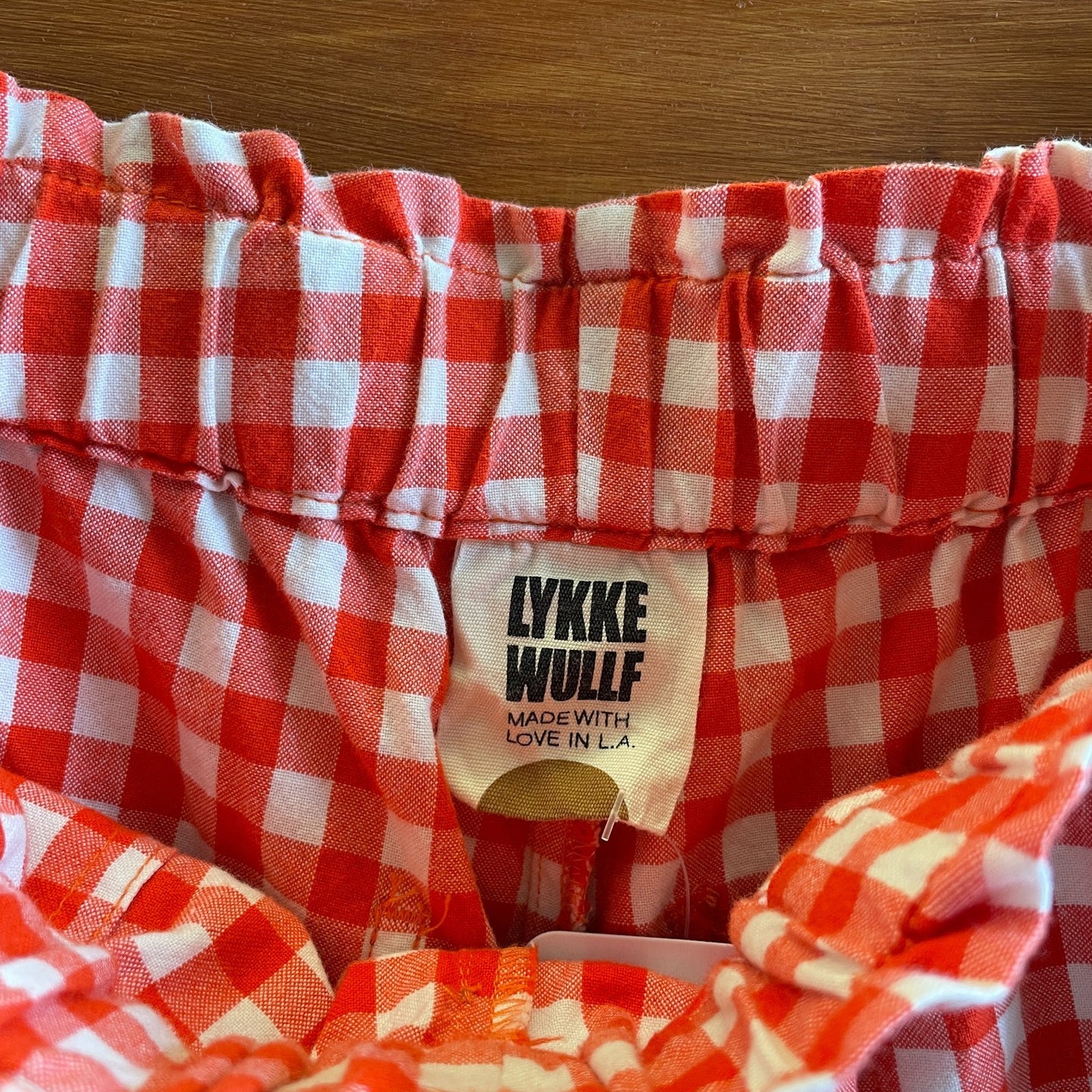 S - Lykke Wullf Red White Gingham Elastic Waist Straight Cotton Pants 0312IG