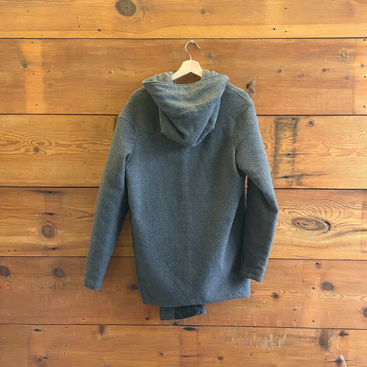 S - Aakasha  Gray Asymmetric Quilted Hooded Wool Cashmere Coat Jacket 0606RO