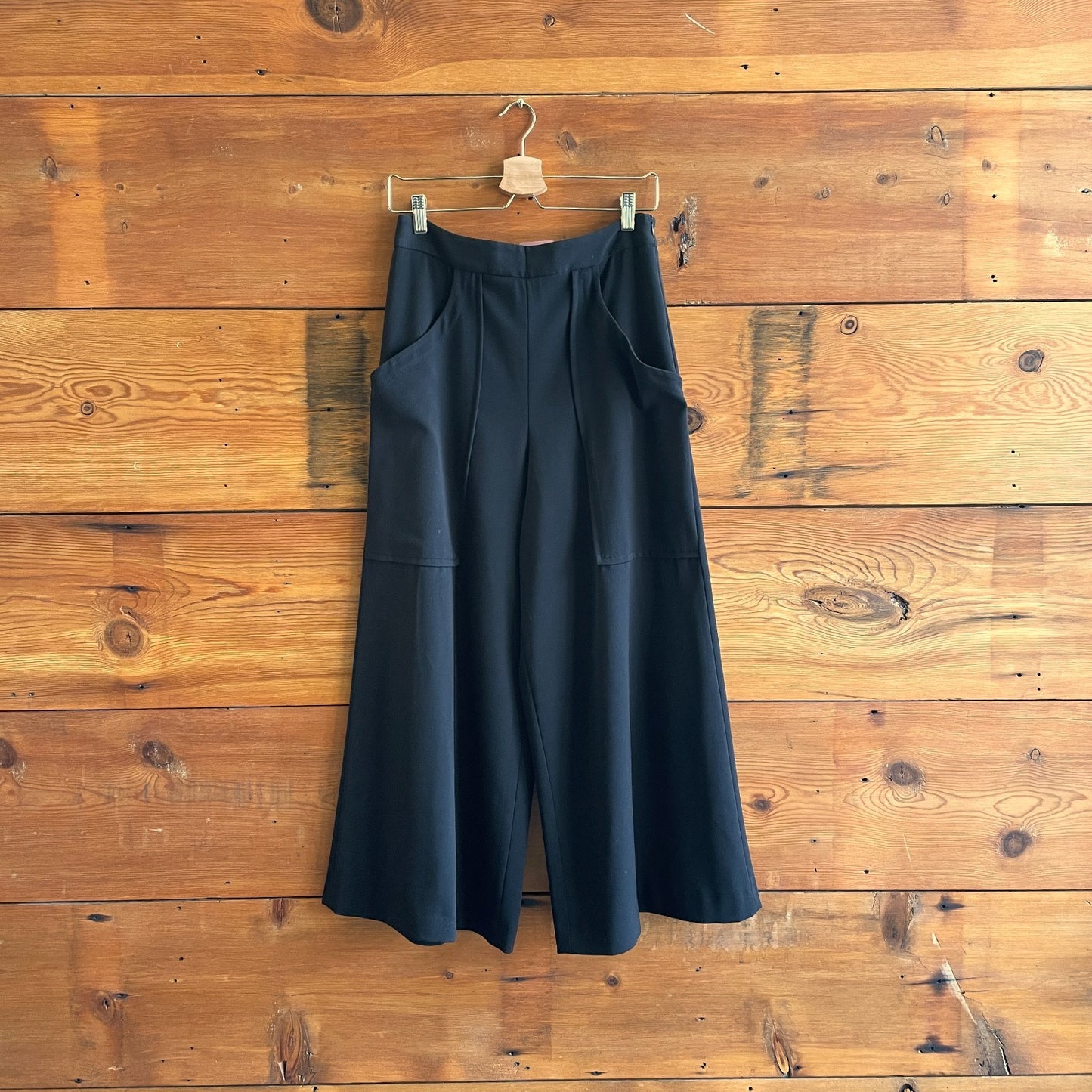 44 / L - Alessia Santi Black Italian Made Wide Leg Oversized Pocket Pants 1205DA