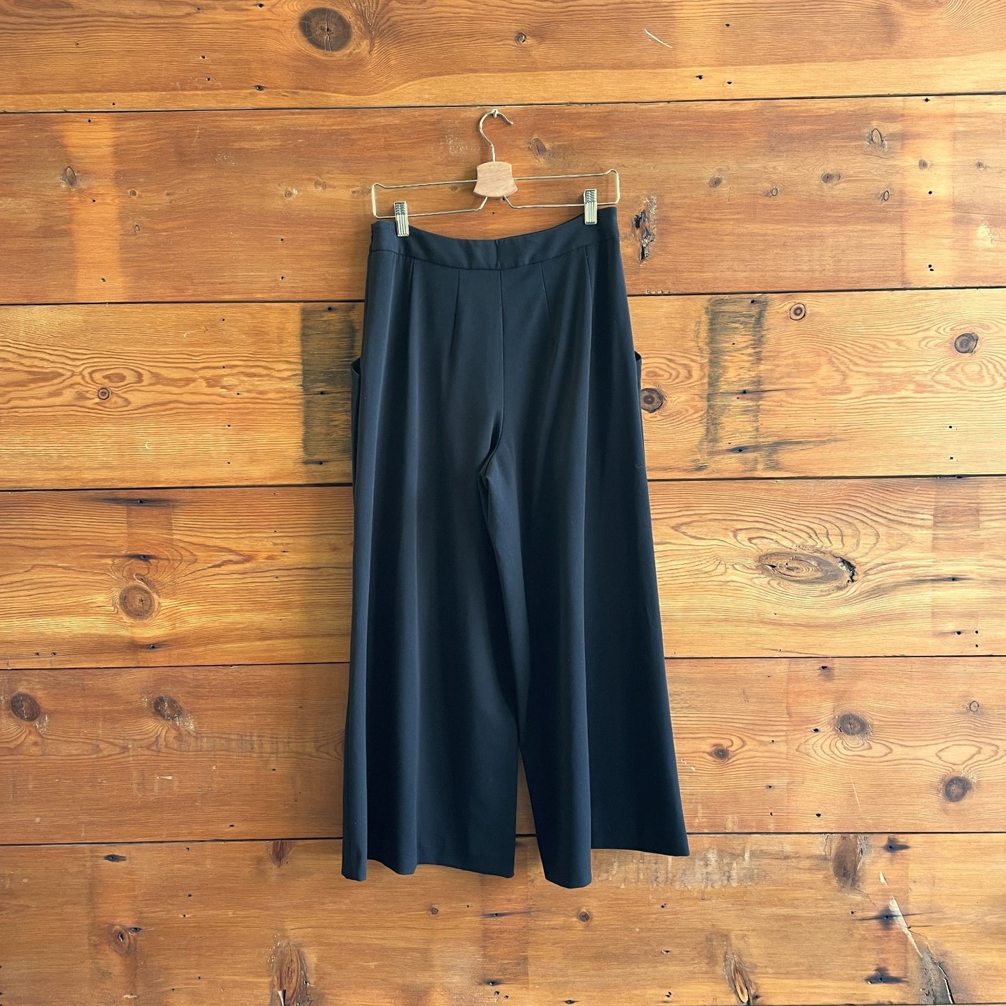 44 / L - Alessia Santi Black Italian Made Wide Leg Oversized Pocket Pants 1205DA