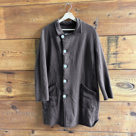 S - Frank & Eileen Dark Brown Button Up Lab Trench Sweatshirt Jacket 0721DK