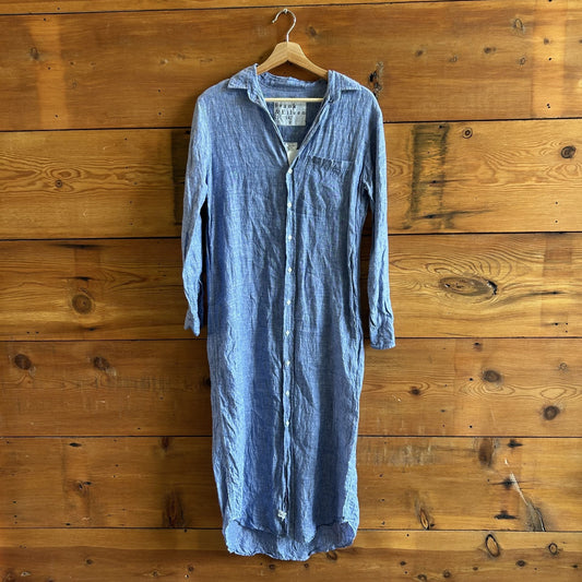 S - Frank & Eileen $308 Blue Chambray 100% Linen Rory Midi Shirt Dress 0721DK