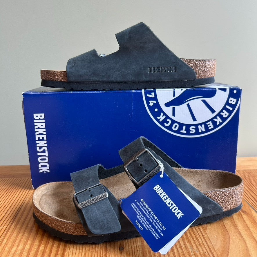 39 / 8 - Birkenstock Black Leather Arizona Soft Footbed Shoes NEW w/ Box 0721DK